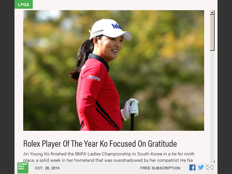 Rolex Player Of The Year Ko Focused On Gratitude