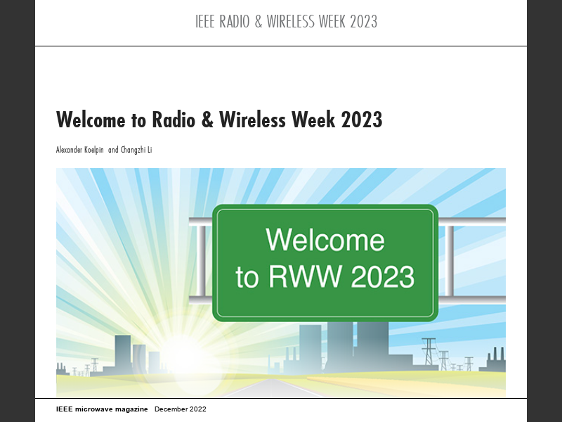 IEEE Microwave Magazine, December to Radio & Wireless Week 2023