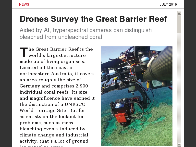 IEEE Spectrum NA July 2019Drones Survey the Great Barrier Reef