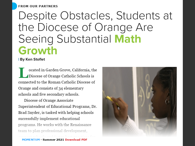 Despite Obstacles, Students at the Diocese of Orange Are Seeing Substantial Math Growth
