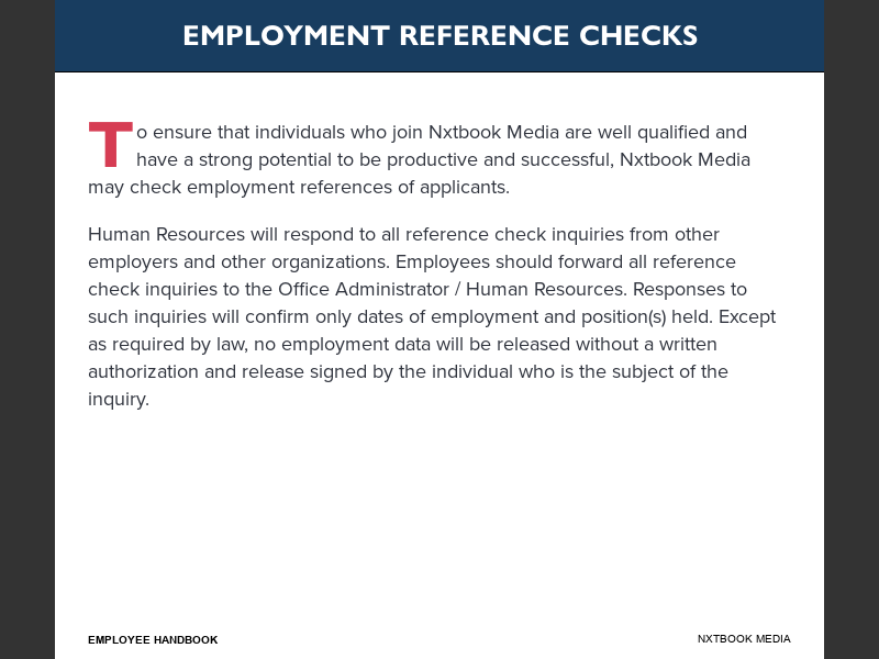 Employee HandbookEmployment Reference Checks