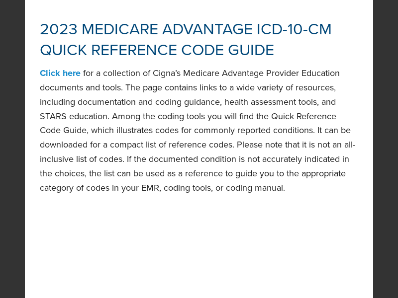 Partnership Guide 20232023 Medicare Advantage ICD 10 CM Quick Reference