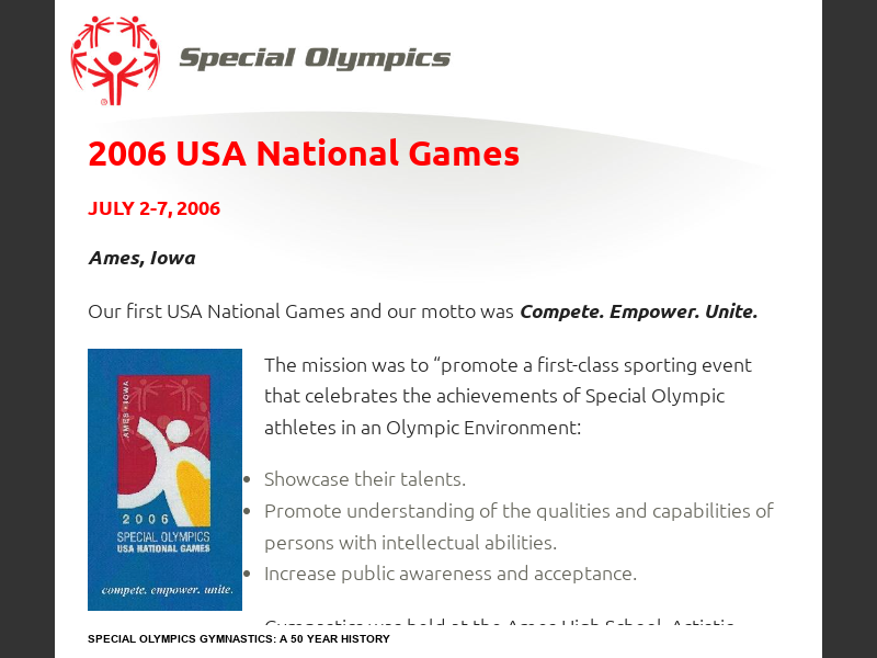 Special Olympics Gymnastics A 50 Year History2006 USA Games Ames, Iowa