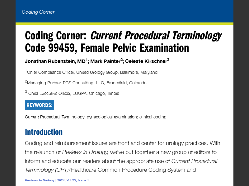 Reviews In Urology Volume Issue Coding Corner