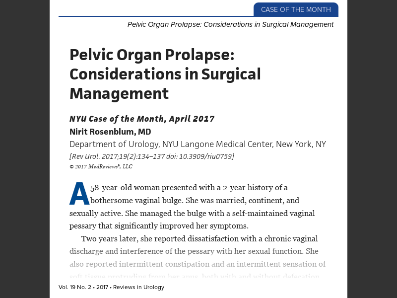 Reviews In Urology Volume No Pelvic Organ Prolapse