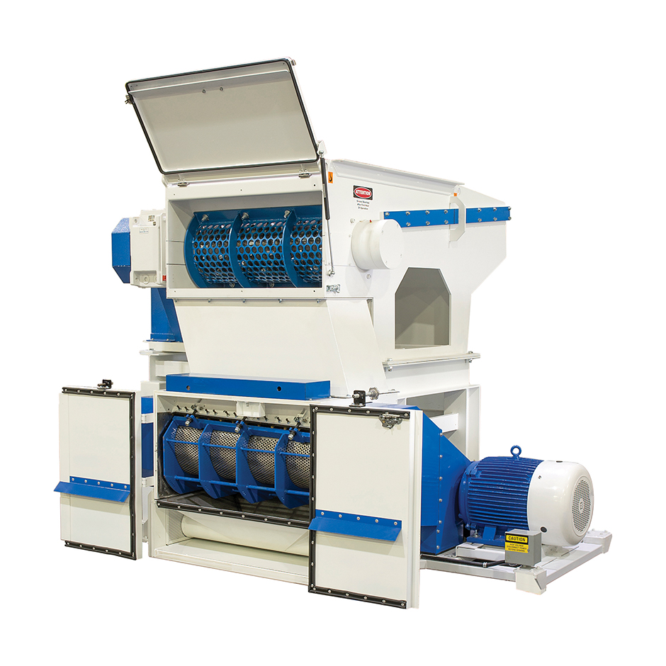 Plastic shredders and granulators for recycling and reintegrating scrap