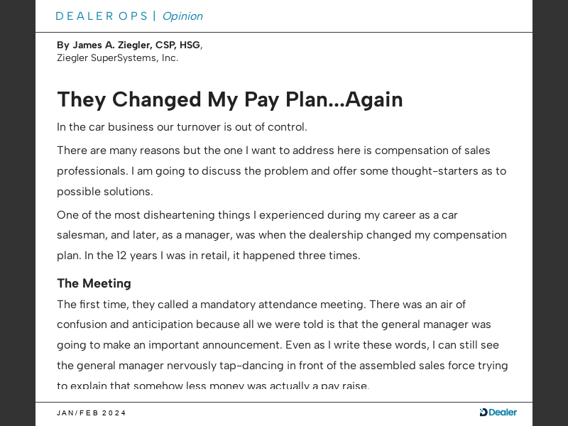 Jan/Feb Issue of Dealer Changed My Pay Plan...Again