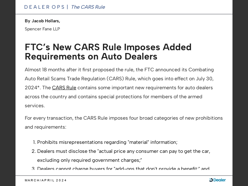 March/April Issue Of Dealer Magazine 2024FTC’s New CARS Rule Imposes ...