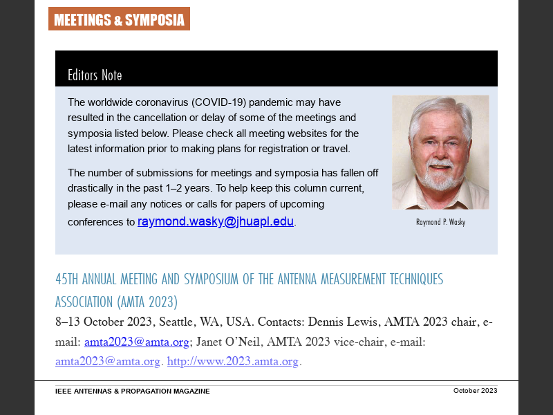 IEEE Antennas & Propagation Magazine - October 2023Meetings & Symposia