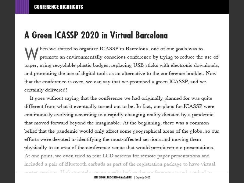 IEEE Signal Processing Magazine, September 2020A Green ICASSP 2020 in ...