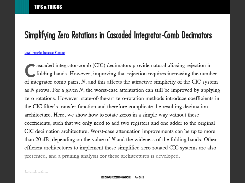 Simplifying Zero Rotations in Cascaded Integrator-Comb Decimators