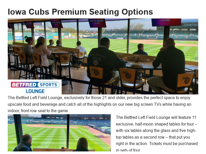 Premium Seating - Premium Seating Options