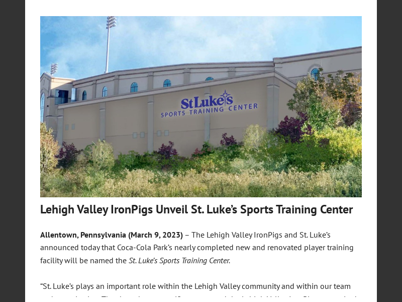 Lehigh Valley IronPigs to stay in Allentown, will meet minor league's  upgrades for Coca-Cola Park stadium - 6abc Philadelphia