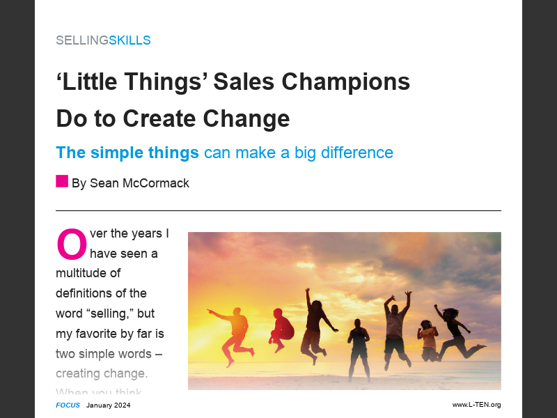 Little Things' Sales Champions Do to Create Change