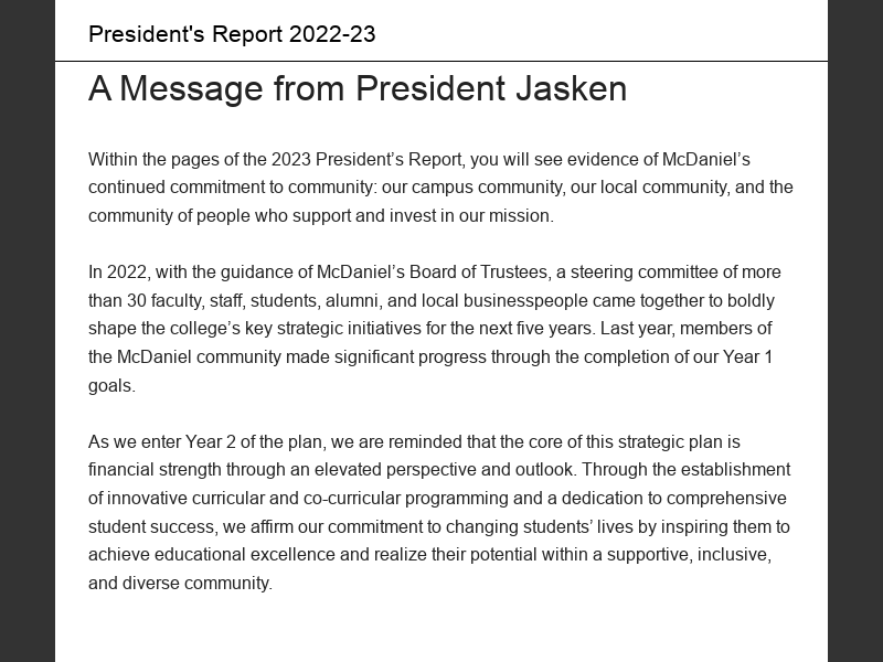 President's Report 2022-23A Message from President Jasken