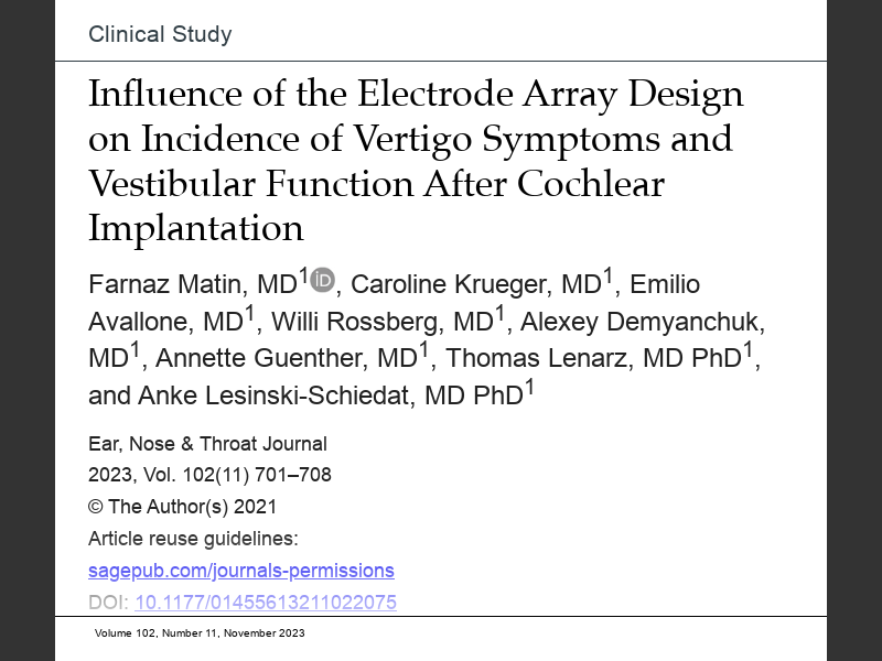 ENT - November 2023Influence of the electrode array design on incidence ...