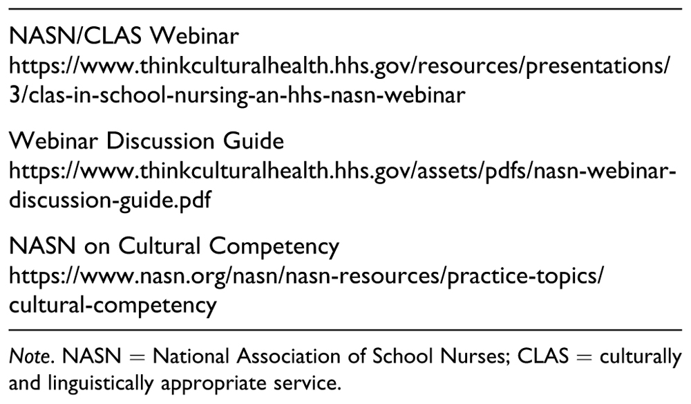 School Nurse Cultural Competency Development Using the National  