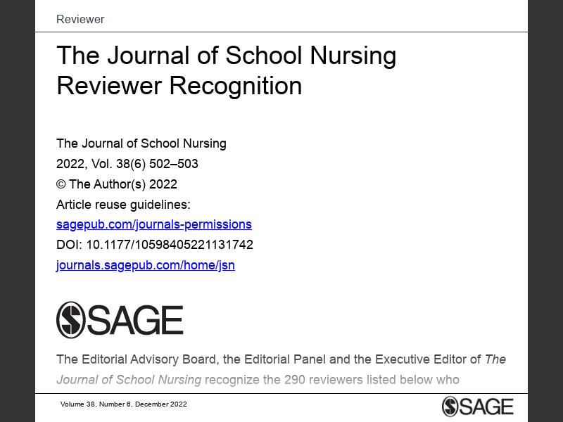 December 2022The Journal Of School Nursing Reviewer Recognition   Article 120369 