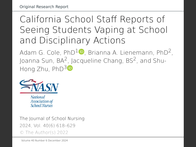 December 2024California School Staff Reports Of Seeing Students Vaping ...