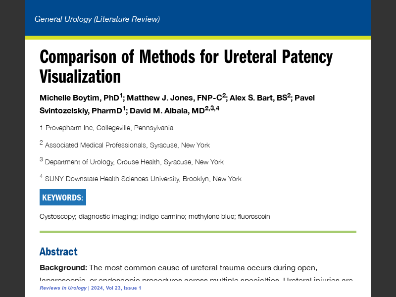 Reviews in Urology Volume 23, Issue 1 2024Ureteral Patency Visualization