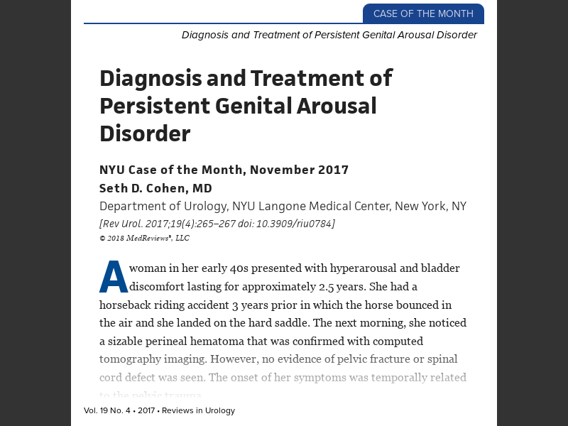 Diagnosis and Treatment of Persistent Genital Arousal Disorder