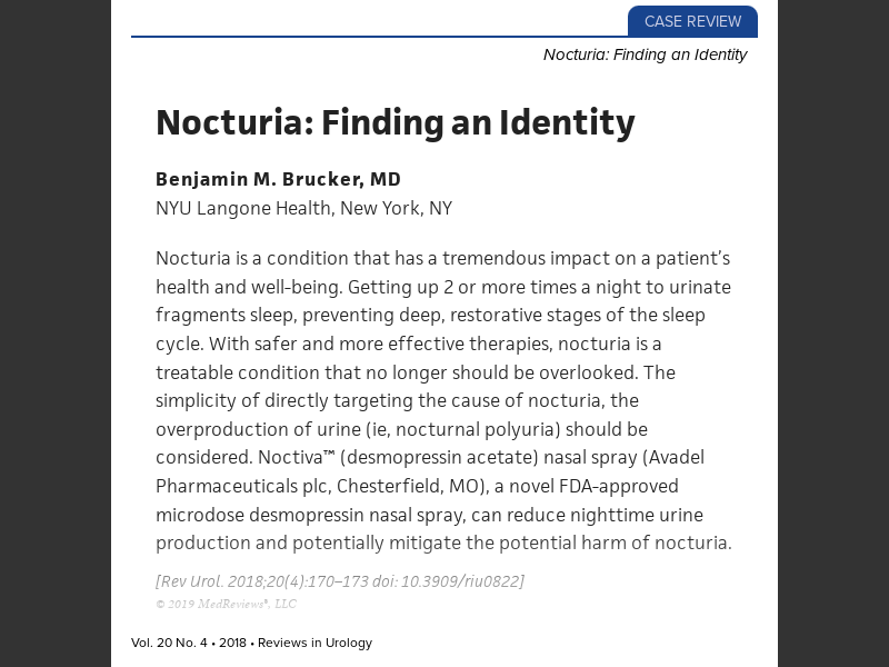 Reviews in Urology Volume 20, No. 4 2018Nocturia Finding an Identity